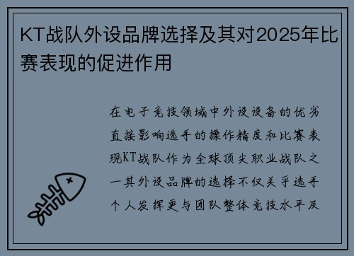 KT战队外设品牌选择及其对2025年比赛表现的促进作用